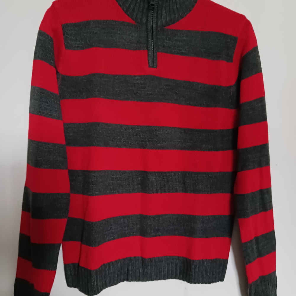 Boy's Red and Gray Striped Sweater - M